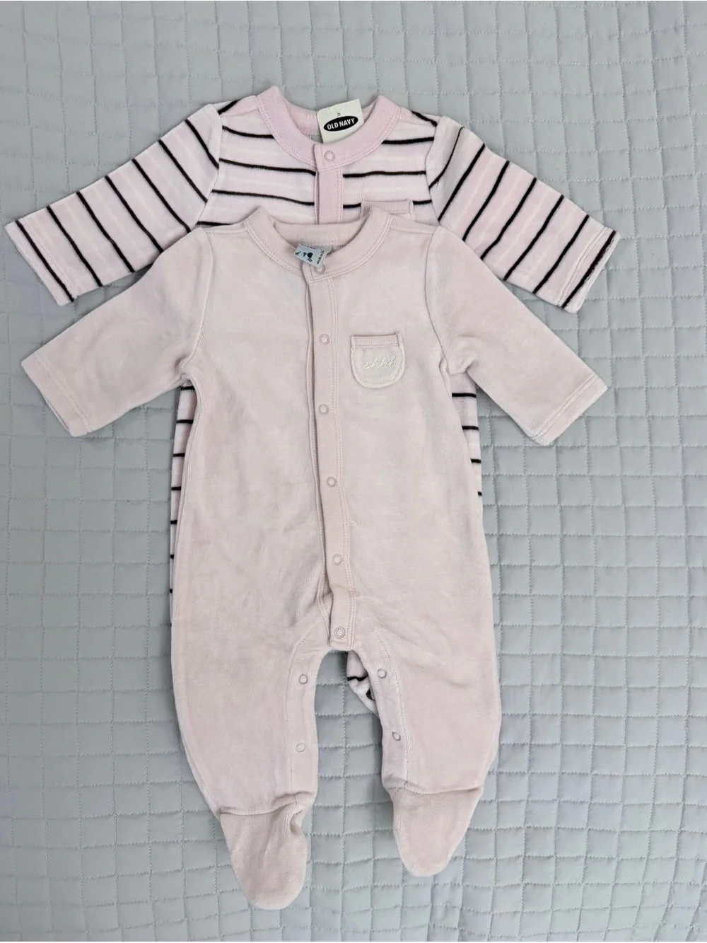 Old Navy Pink & Navy Striped Baby Footed One-Piece Set
